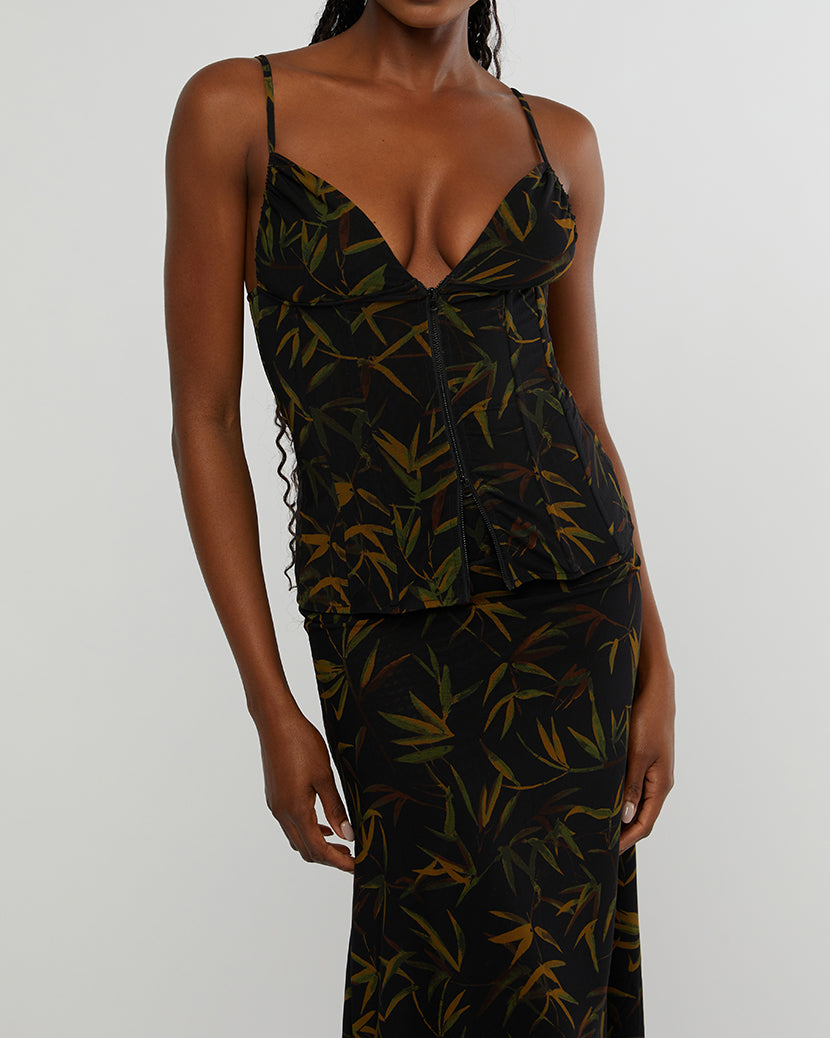 Zip Front Vintage Leaves Corset